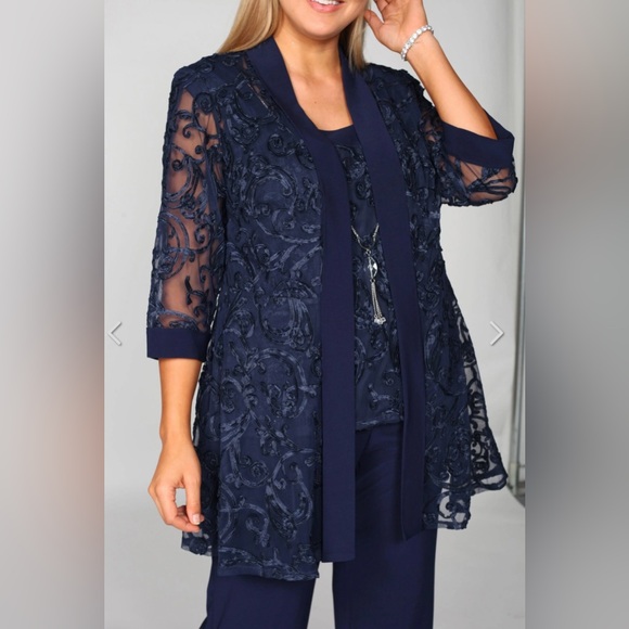 R&M Richards Formal Jacket Pant Suit, Navy, Size 8 - Picture 1 of 13